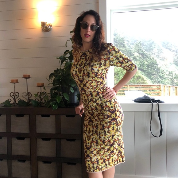 Kaleidoscope Yellow Dress Bodycon Magic Vintage - Picture 3 of 3